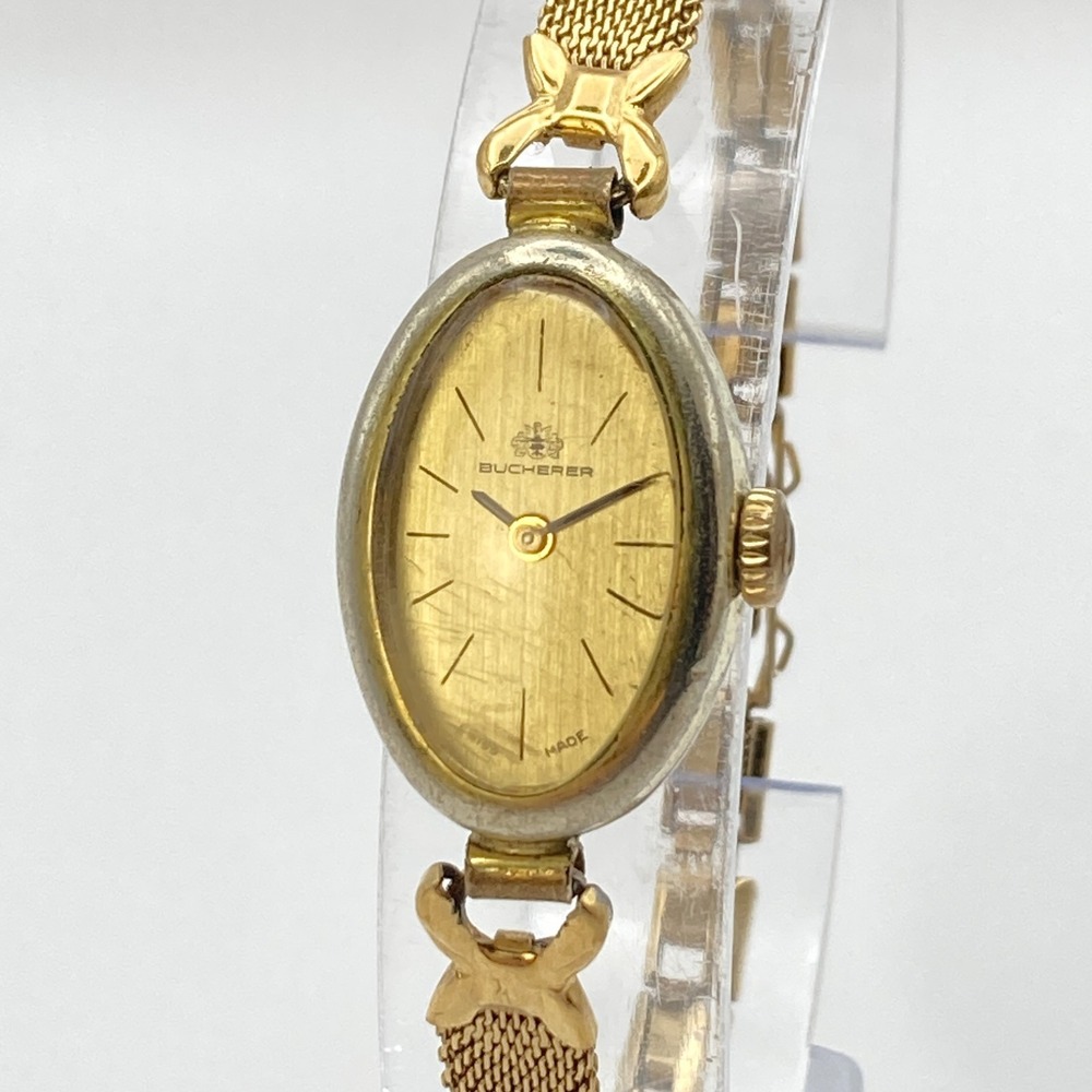 Vintage Bucherer Womens Watch 16mm Gold Tone Swiss Made Manual Wind Up 6.25"